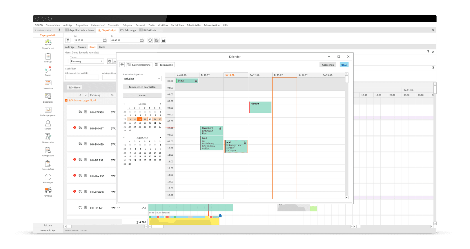 OPHEO Logistiksoftware Kalender-Tool